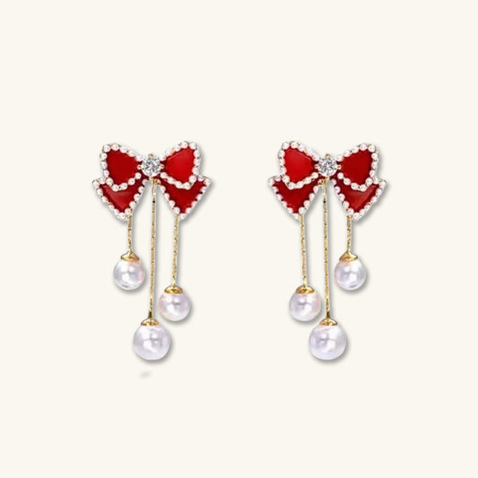 Red Butterfly Pearl Earrings